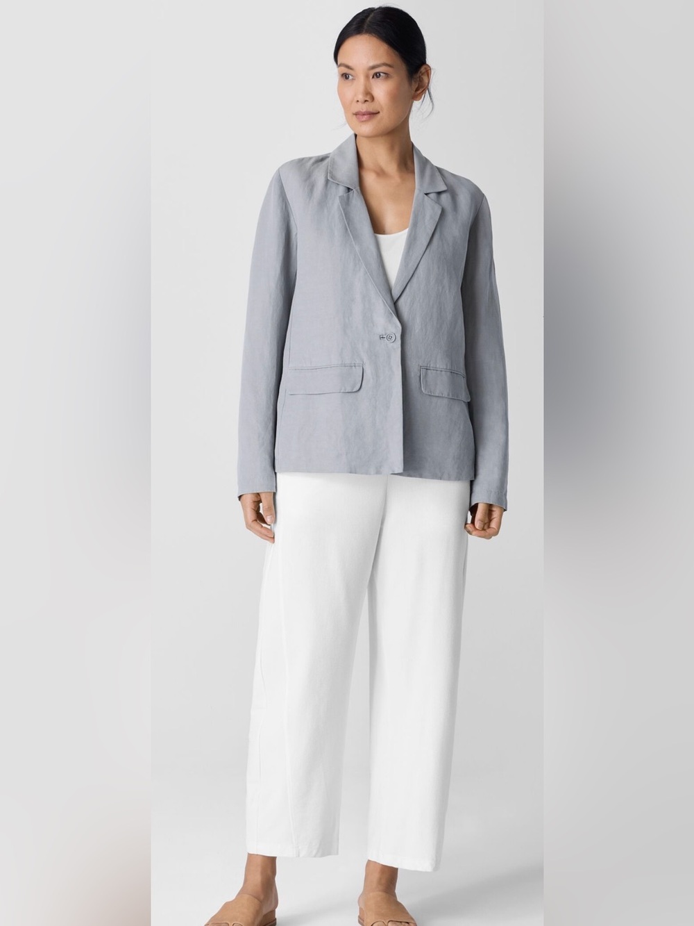 Eileen Fisher Washable Stretch Crepe Lantern Pants viscose off white petite Med
